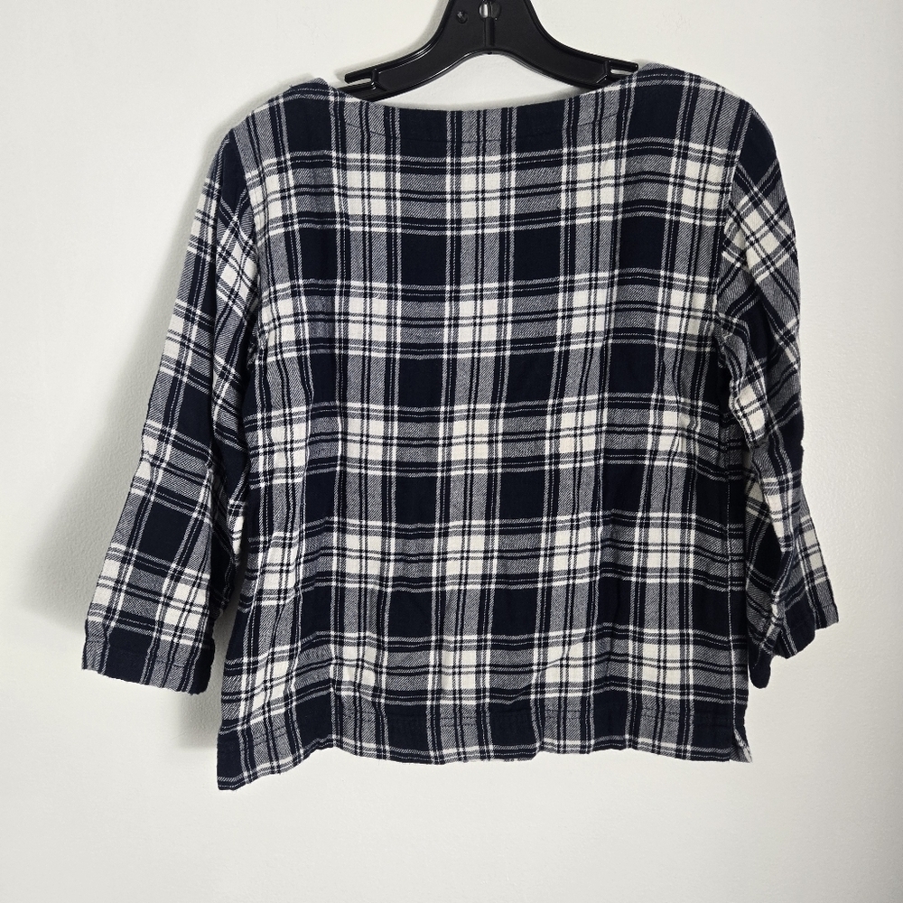 Madewell Navy White Plaid 3/4 Sleeves Top Blouse - Picture 7 of 8